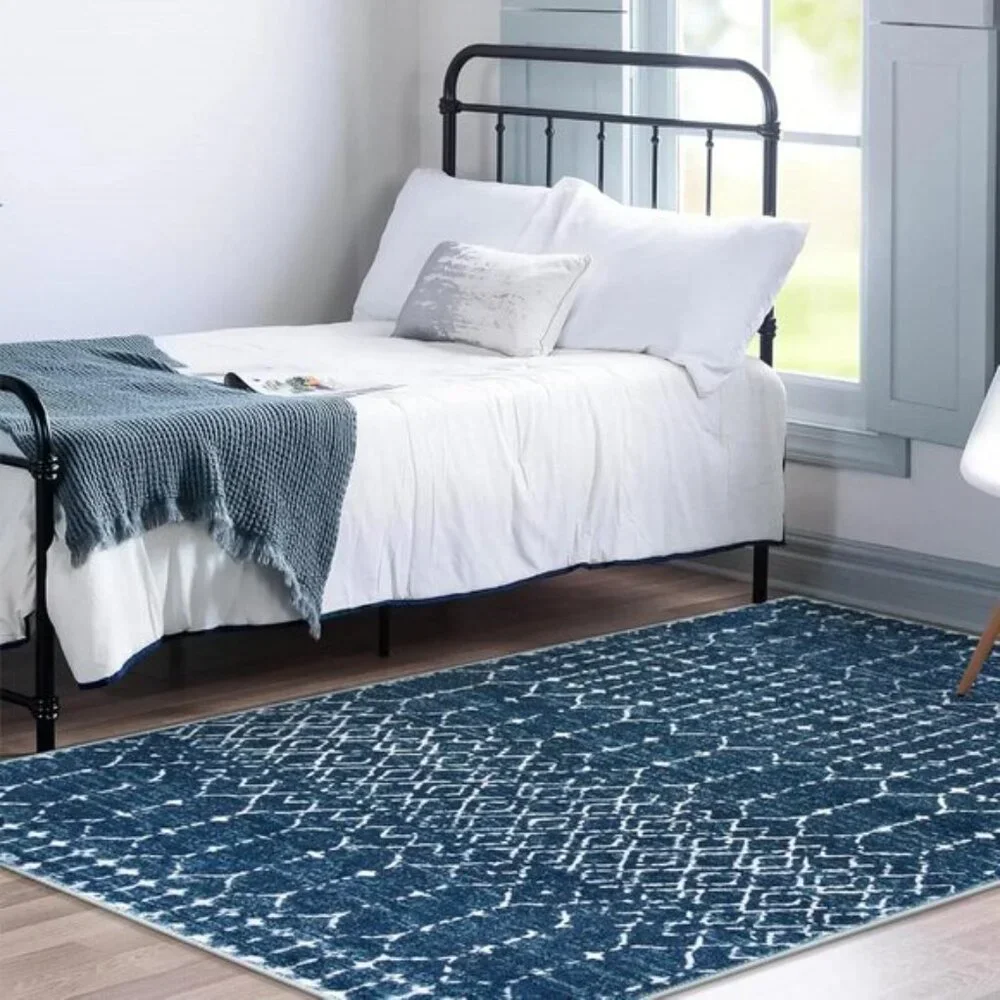 New 4x6 Moroccan Blue Area Rug, Non-Slip Geometric Carpet for Home & Room Decor